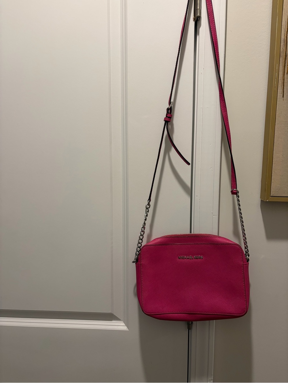 Michael Kors Hot Pink Leather Crossbody with Chain Strap
